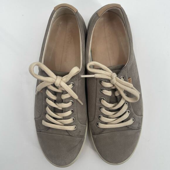 ECCO Soft 7 Shoes SZ 41 (US 10-10.5) Sneakers Taupe Gray Leather Lace Up Comfort - Picture 2 of 12